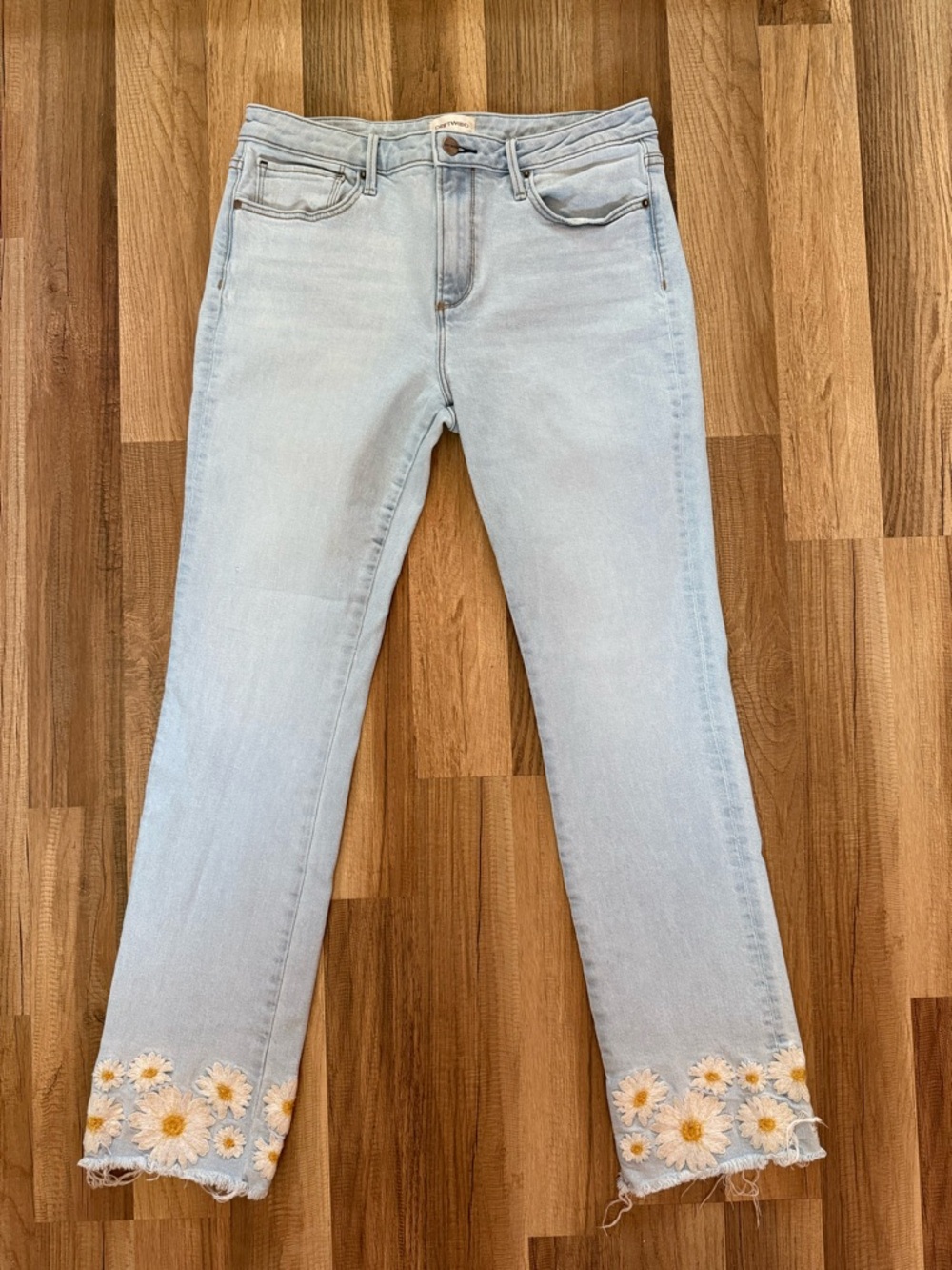 DRIFTWOOD Light Blue Jeans with Daisy Embroidered Hem